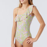 Girl's Beatriz Ditsy Ruffle One Shoulder One-Piece