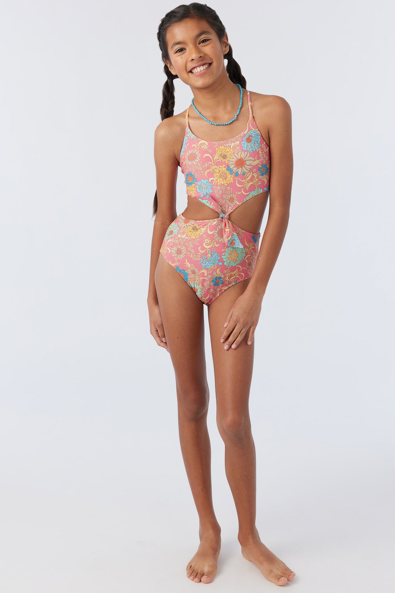 GIRL'S BELIZE FLORAL KNOT FRONT ONE-PIECE
