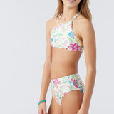 Girl's Villa Floral Braided Strap Hi-Neck Swim Set