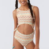 Girl's Lagoon Stripe Cut Out One-Piece