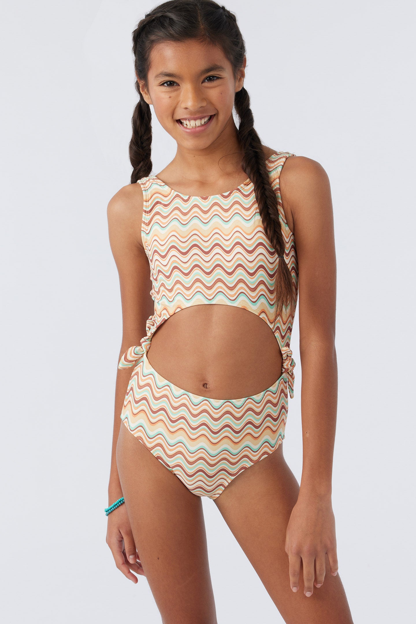 GIRL'S LAGOON STRIPE CUT OUT ONE-PIECE