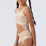 Girl's Lagoon Stripe Cut Out One-Piece