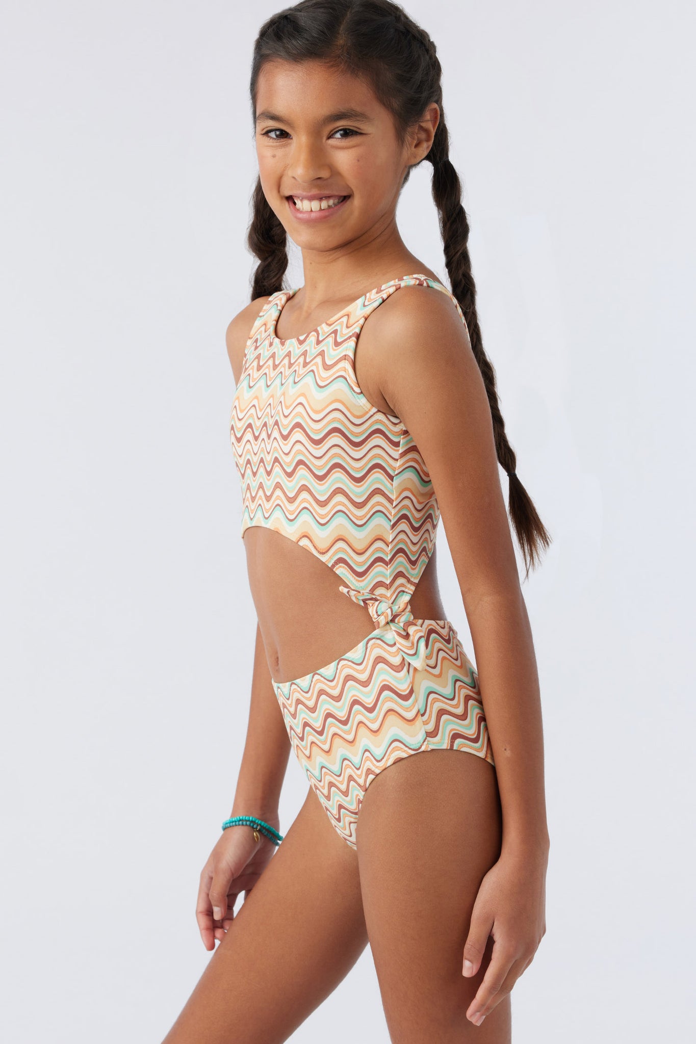 GIRL'S LAGOON STRIPE CUT OUT ONE-PIECE