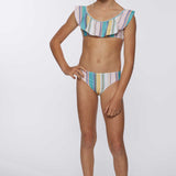 Girl's Baja Stripe Ruffle Tie Back Bralettle Swim Set