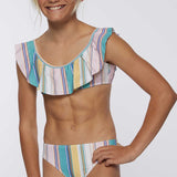 Girl's Baja Stripe Ruffle Tie Back Bralettle Swim Set