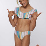 Girl's Baja Stripe Ruffle Tie Back Bralettle Swim Set
